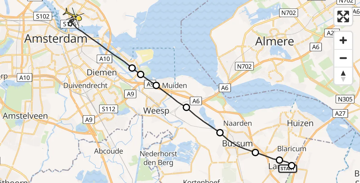 Routekaart van de vlucht: Lifeliner 1 naar Amsterdam