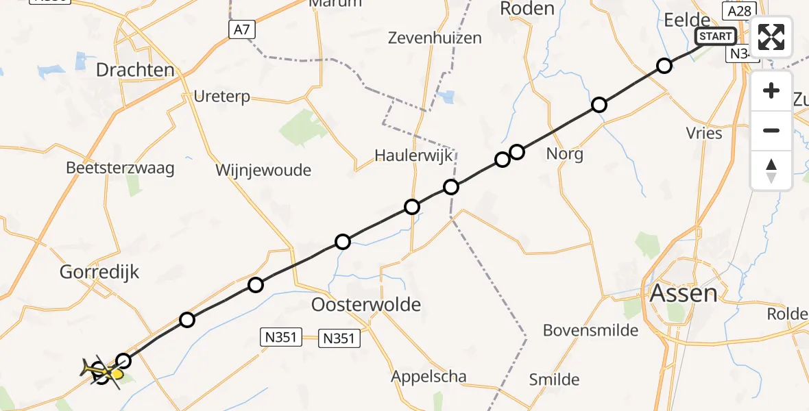 Routekaart van de vlucht: Lifeliner 4 naar Oudehorne