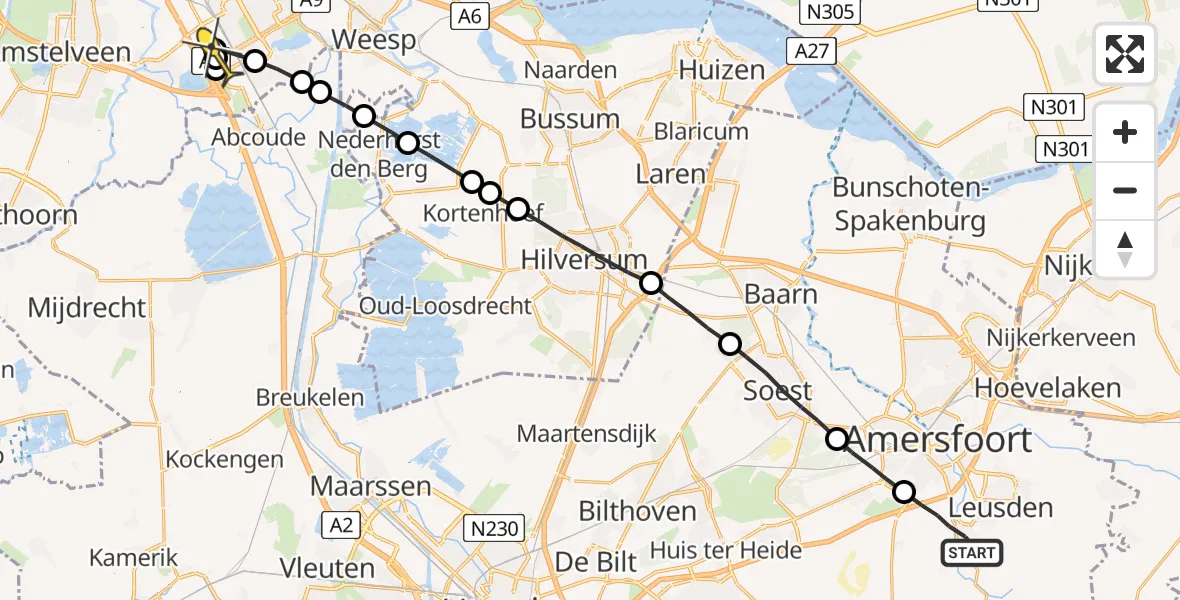 Routekaart van de vlucht: Lifeliner 1 naar Amsterdam