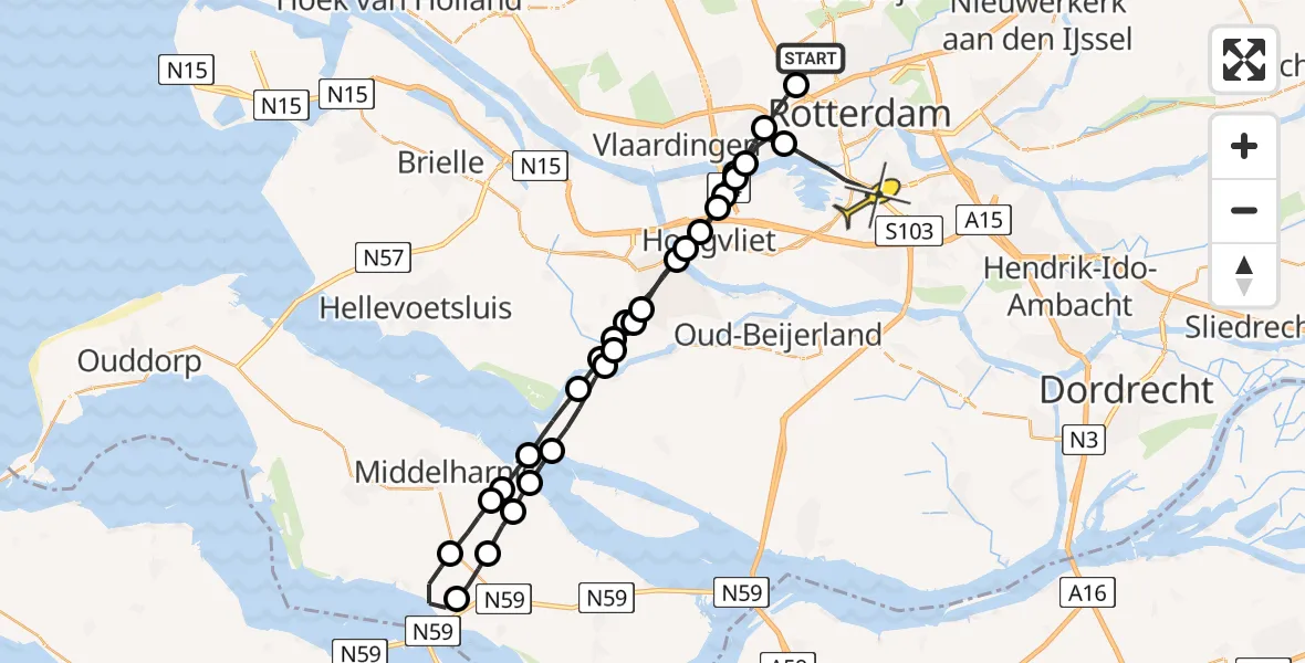 Routekaart van de vlucht: Lifeliner 2 naar Rotterdam