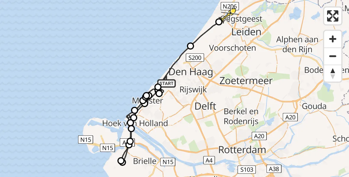 Routekaart van de vlucht: Politieheli naar Rijnsburg