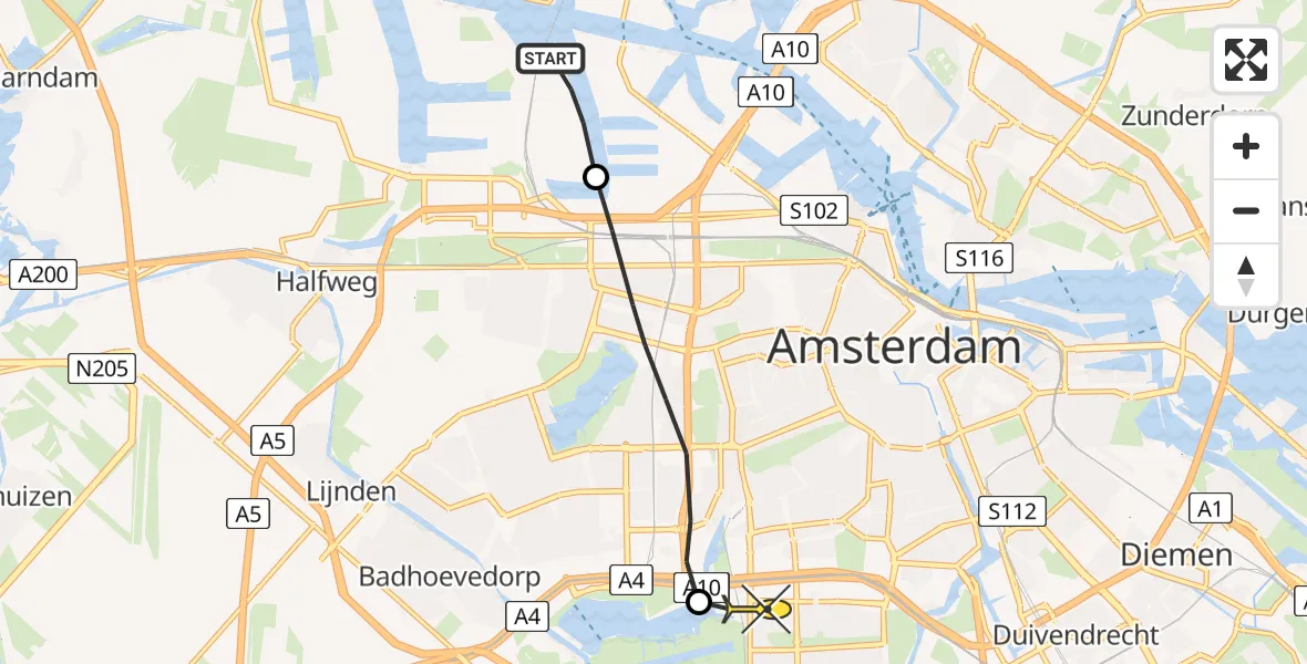 Routekaart van de vlucht: Lifeliner 1 naar VU Medisch Centrum Amsterdam