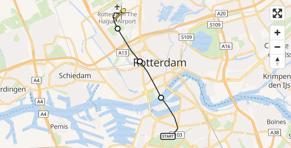 Routekaart van de vlucht: Lifeliner 2 naar Rotterdam The Hague Airport