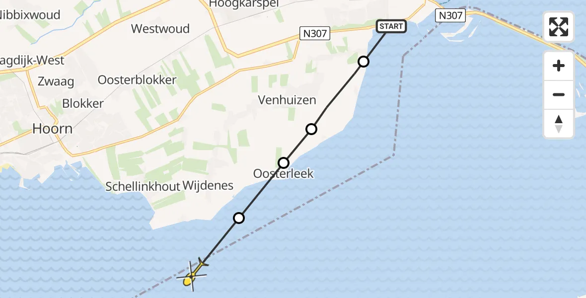 Routekaart van de vlucht: Politiehelikopter naar Lelystad