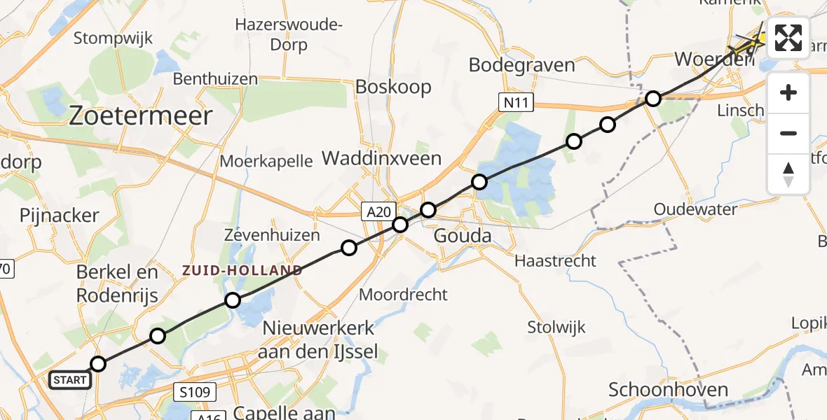 Routekaart van de vlucht: Lifeliner 2 naar Woerden