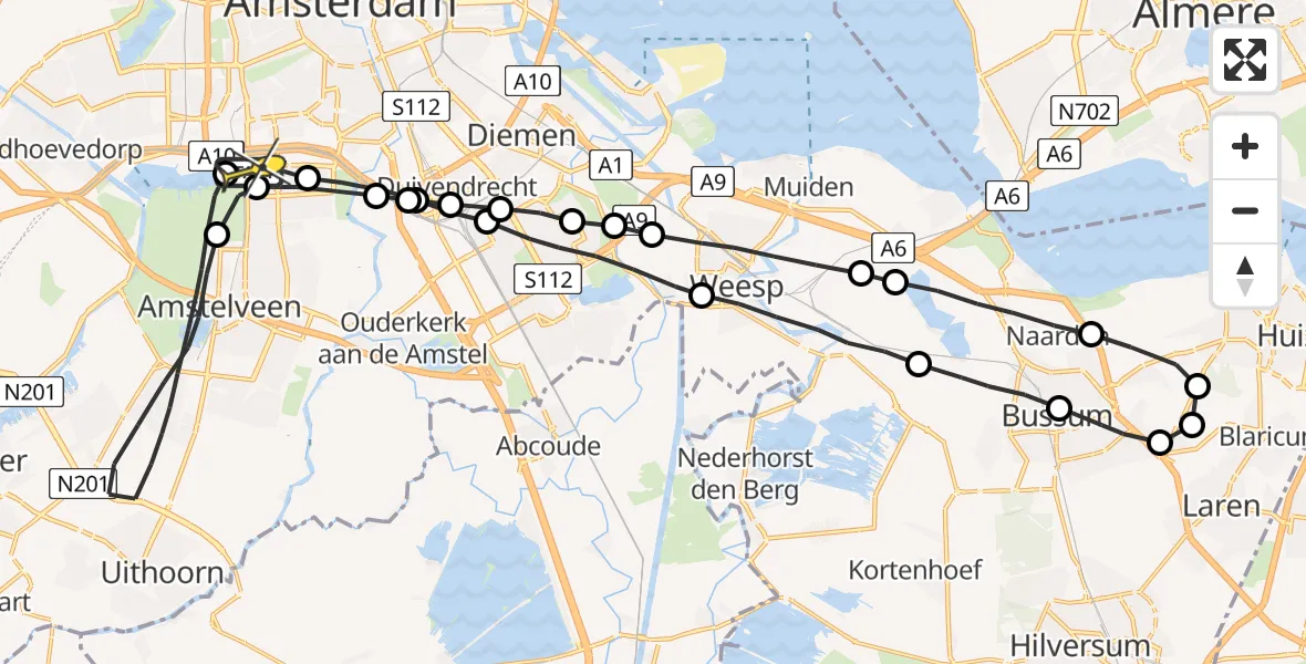 Routekaart van de vlucht: Lifeliner 1 naar VU Medisch Centrum Amsterdam