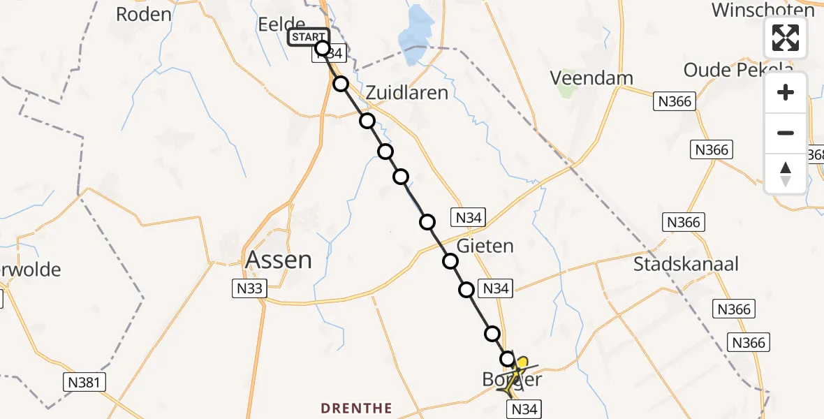 Routekaart van de vlucht: Lifeliner 4 naar Borger