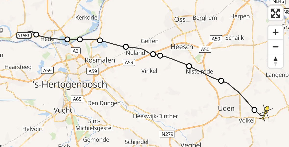 Routekaart van de vlucht: Lifeliner 3 naar Vliegbasis Volkel