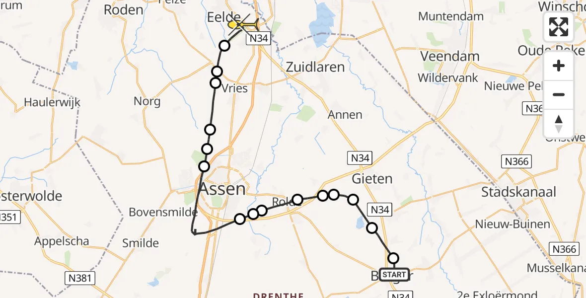 Routekaart van de vlucht: Lifeliner 4 naar Groningen Airport Eelde