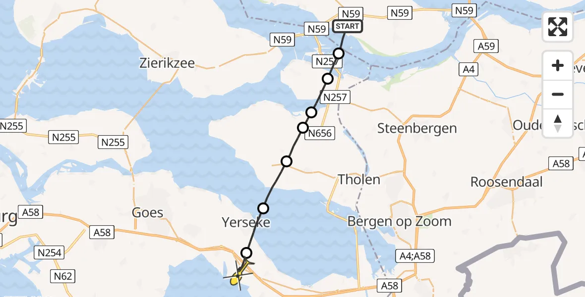 Routekaart van de vlucht: Lifeliner 2 naar Kruiningen