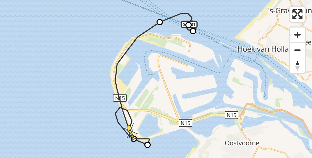 Routekaart van de vlucht: Politiehelikopter naar Maasvlakte