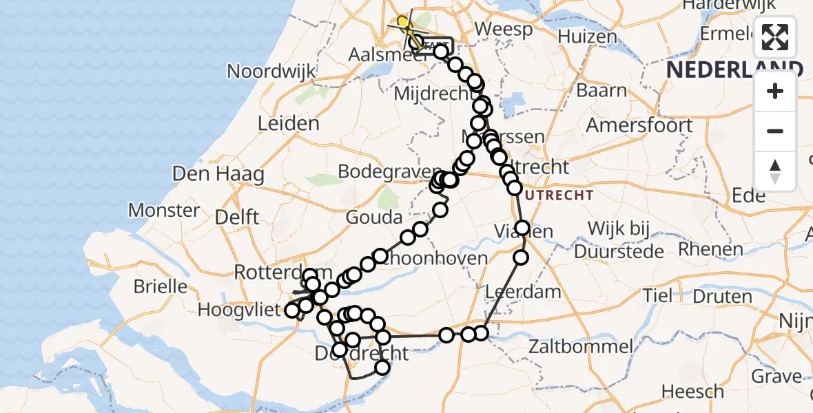 Routekaart van de vlucht: Politieheli naar Aalsmeer