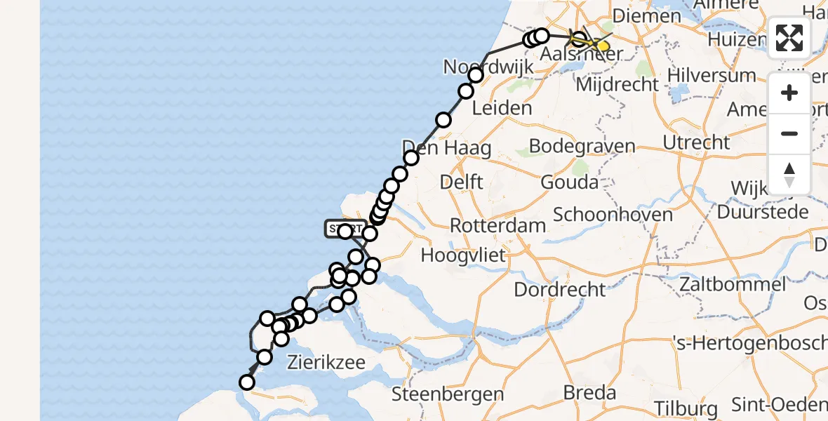 Routekaart van de vlucht: Politieheli naar Schiphol-Rijk