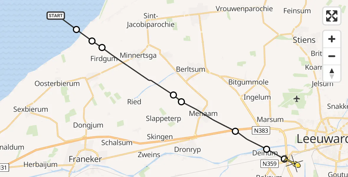 Routekaart van de vlucht: Ambulanceheli naar Leeuwarden