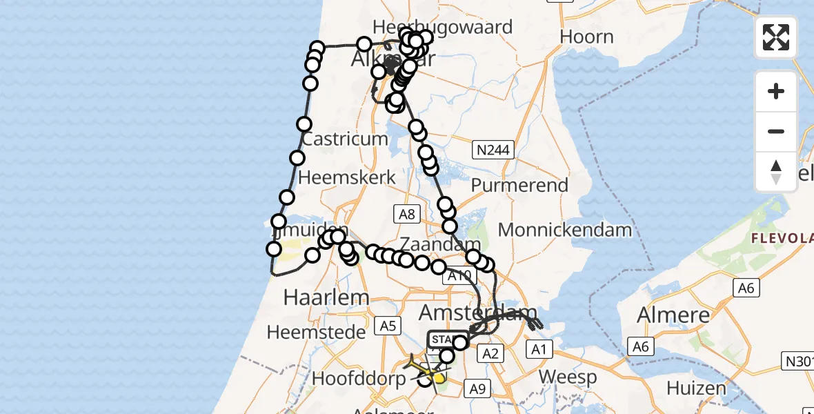 Routekaart van de vlucht: Politieheli naar Schiphol