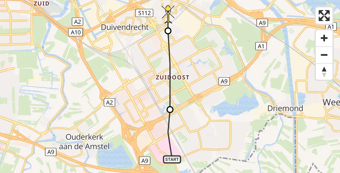 Routekaart van de vlucht: Politiehelikopter naar Diemen