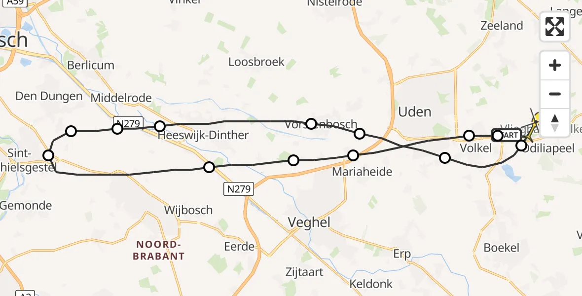 Routekaart van de vlucht: Lifeliner 3 naar Vliegbasis Volkel