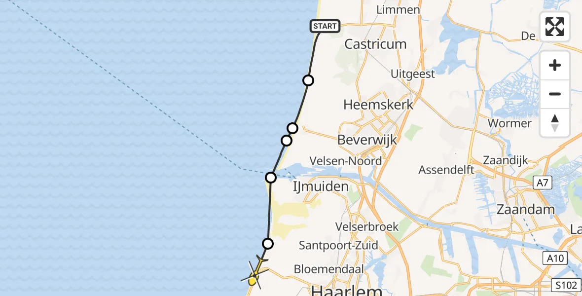 Routekaart van de vlucht: Politiehelikopter naar Overveen