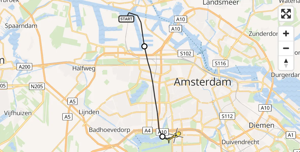 Routekaart van de vlucht: Lifeliner 1 naar VU Medisch Centrum Amsterdam