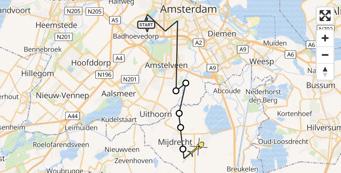 Routekaart van de vlucht: Politiehelikopter naar Wilnis