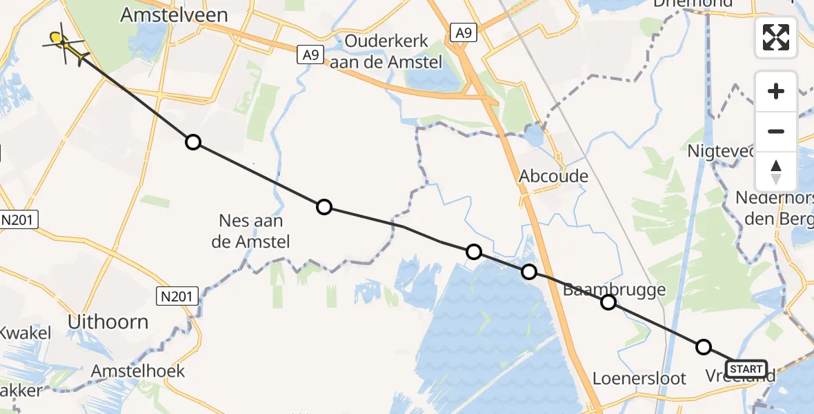 Routekaart van de vlucht: Politieheli naar Aalsmeer