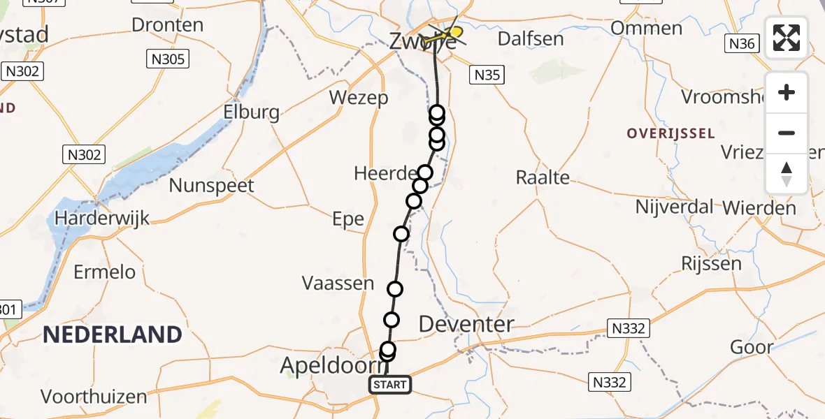 Routekaart van de vlucht: Lifeliner 3 naar Zwolle