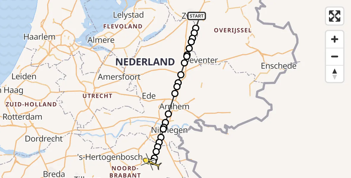 Routekaart van de vlucht: Lifeliner 3 naar Vliegbasis Volkel