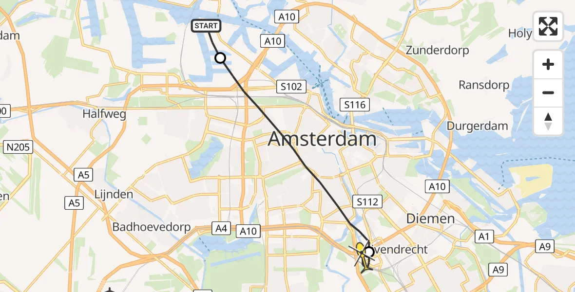 Routekaart van de vlucht: Lifeliner 1 naar Amsterdam-Duivendrecht