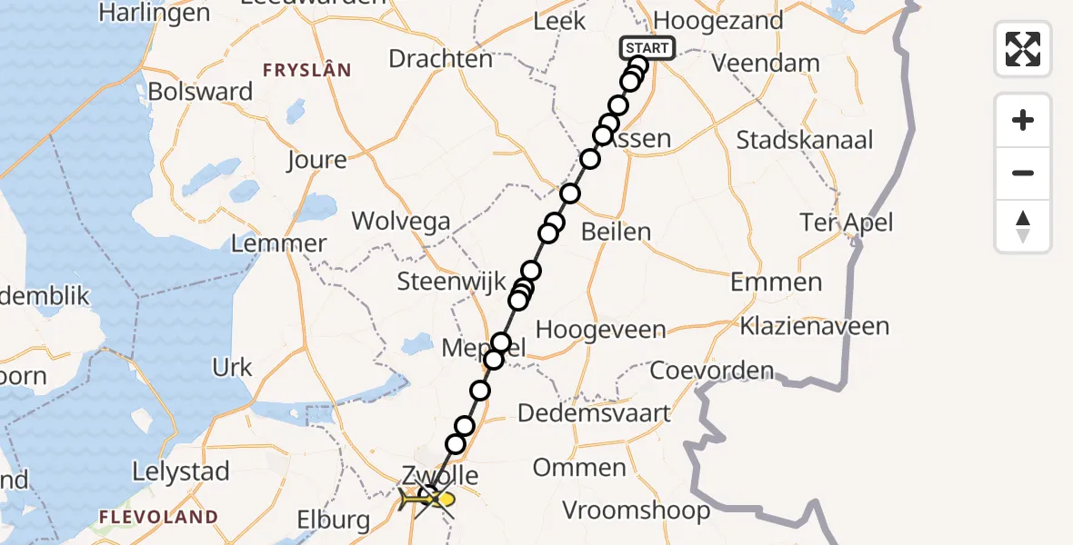 Routekaart van de vlucht: Lifeliner 4 naar Hattem