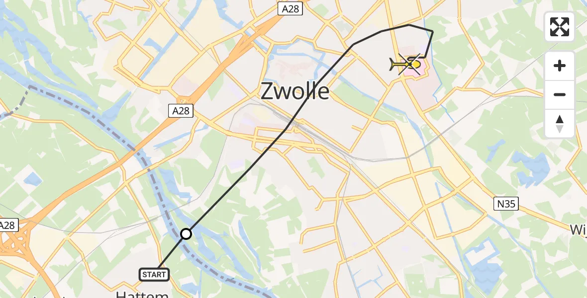 Routekaart van de vlucht: Lifeliner 4 naar Zwolle