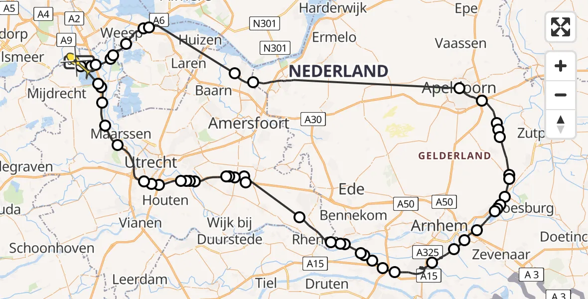 Routekaart van de vlucht: Politiehelikopter naar Abcoude