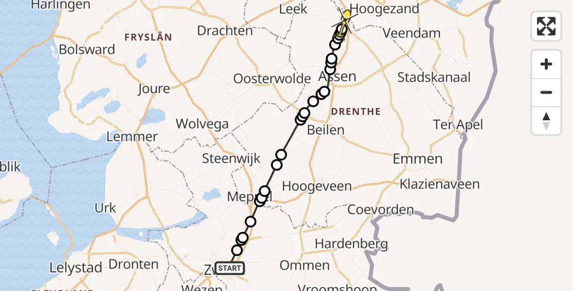 Routekaart van de vlucht: Lifeliner 4 naar Groningen Airport Eelde