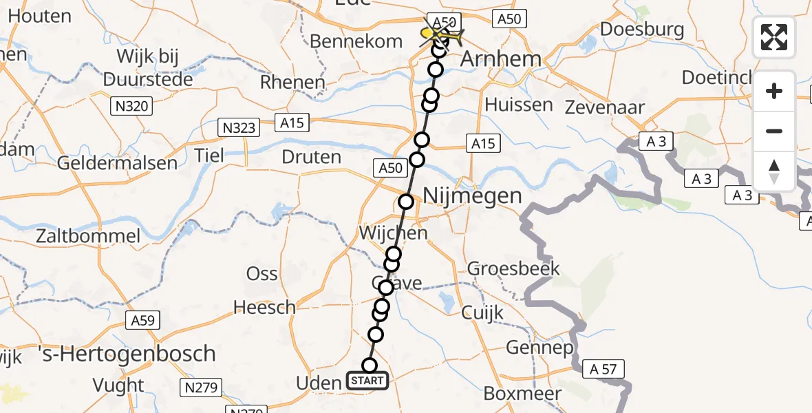 Routekaart van de vlucht: Lifeliner 3 naar Arnhem