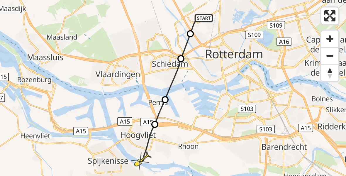 Routekaart van de vlucht: Lifeliner 2 naar Hoogvliet