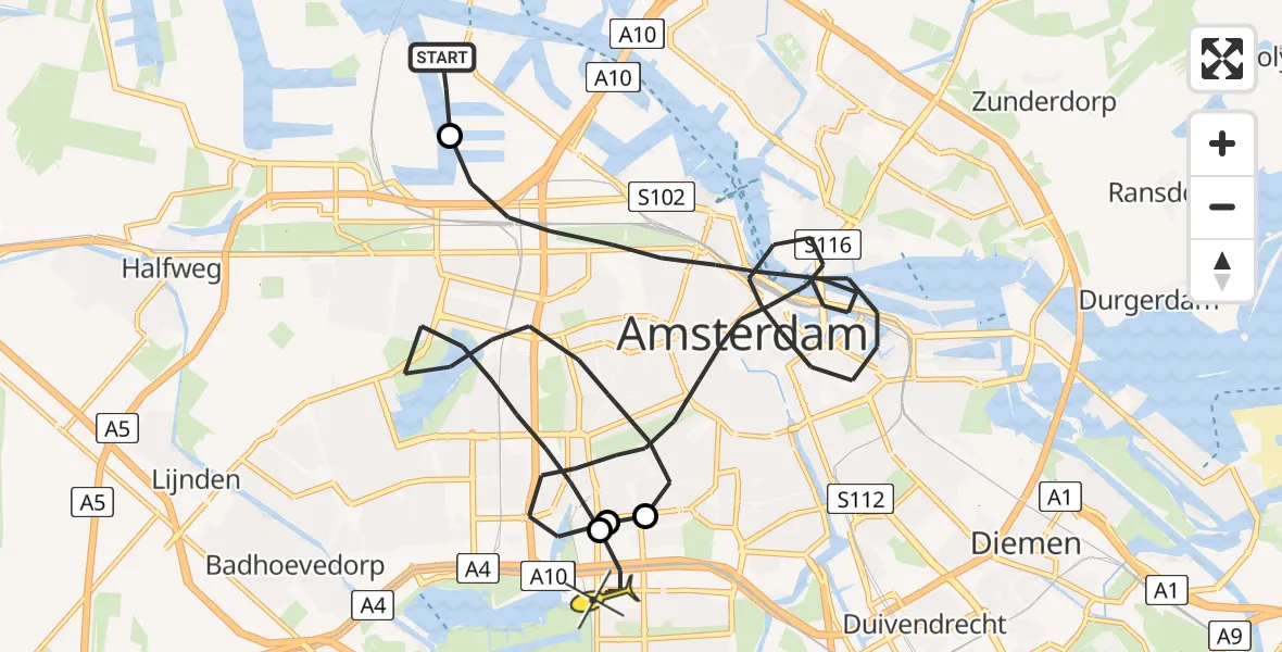 Routekaart van de vlucht: Lifeliner 1 naar VU Medisch Centrum Amsterdam