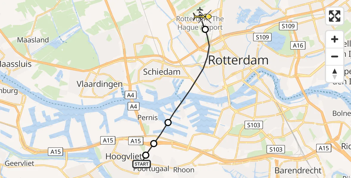 Routekaart van de vlucht: Lifeliner 2 naar Rotterdam The Hague Airport