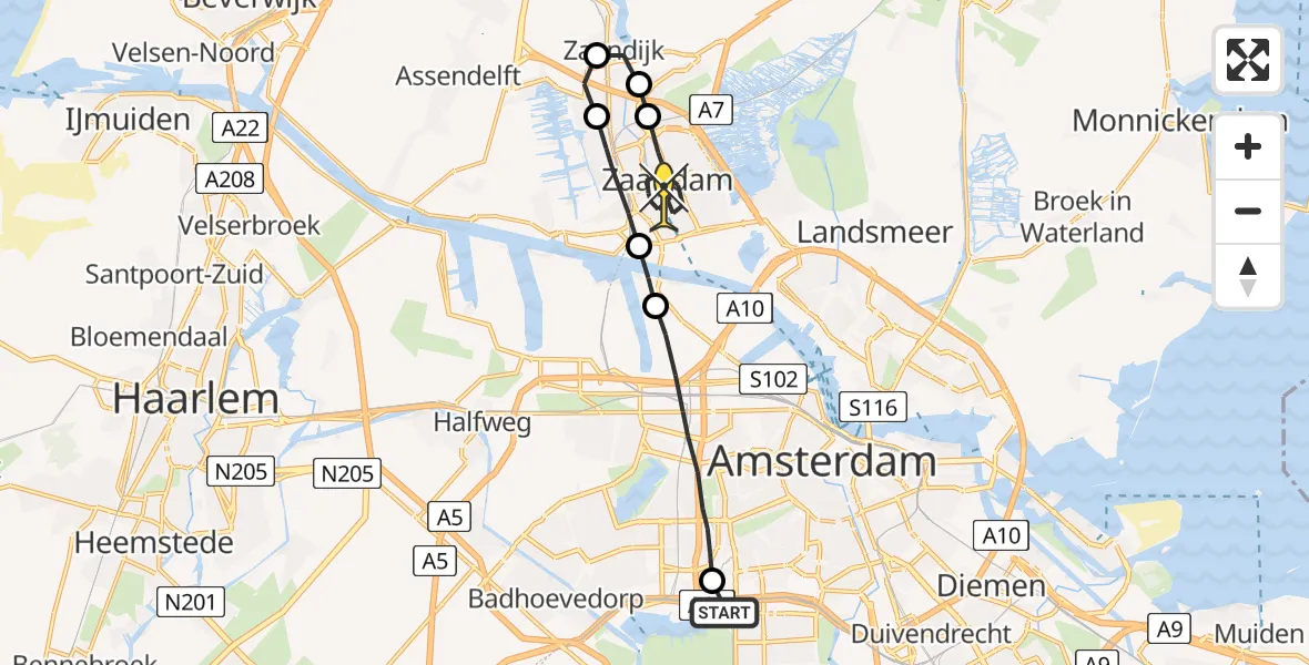 Routekaart van de vlucht: Lifeliner 1 naar Zaandam