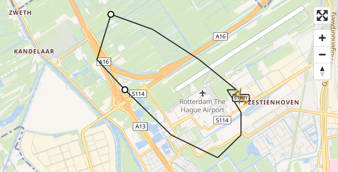 Vluchtroute Traumahelikopter Rotterdam The Hague Airport - Rotterdam The Hague Airport, 23 juni 2023, 10:14