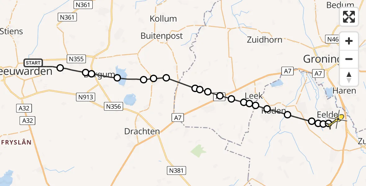Routekaart van de vlucht: Lifeliner 4 naar Groningen Airport Eelde