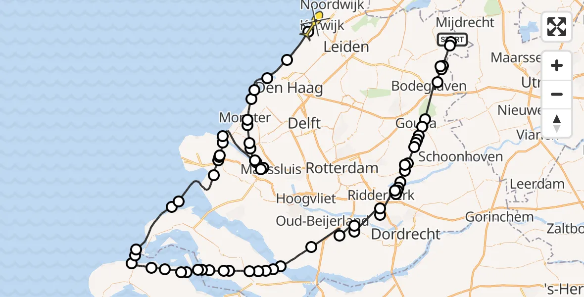 Routekaart van de vlucht: Politieheli naar Katwijk