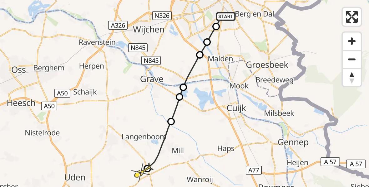 Routekaart van de vlucht: Lifeliner 3 naar Volkel