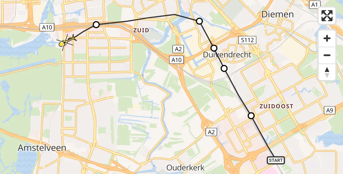 Routekaart van de vlucht: Lifeliner 1 naar VU Medisch Centrum Amsterdam