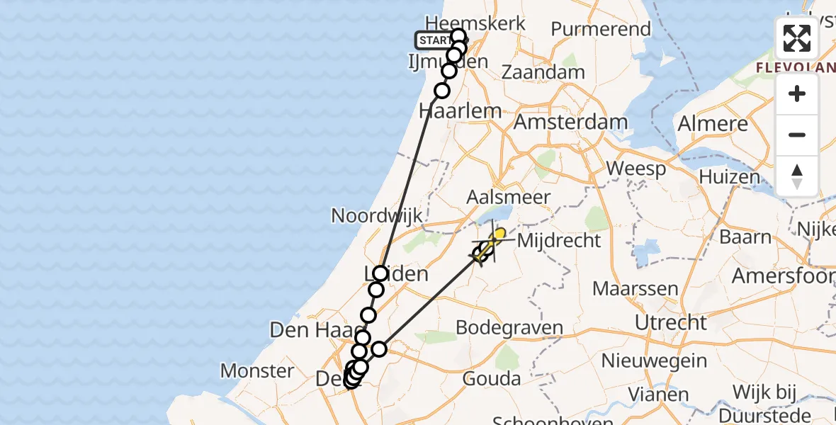 Routekaart van de vlucht: Politieheli naar Ter Aar