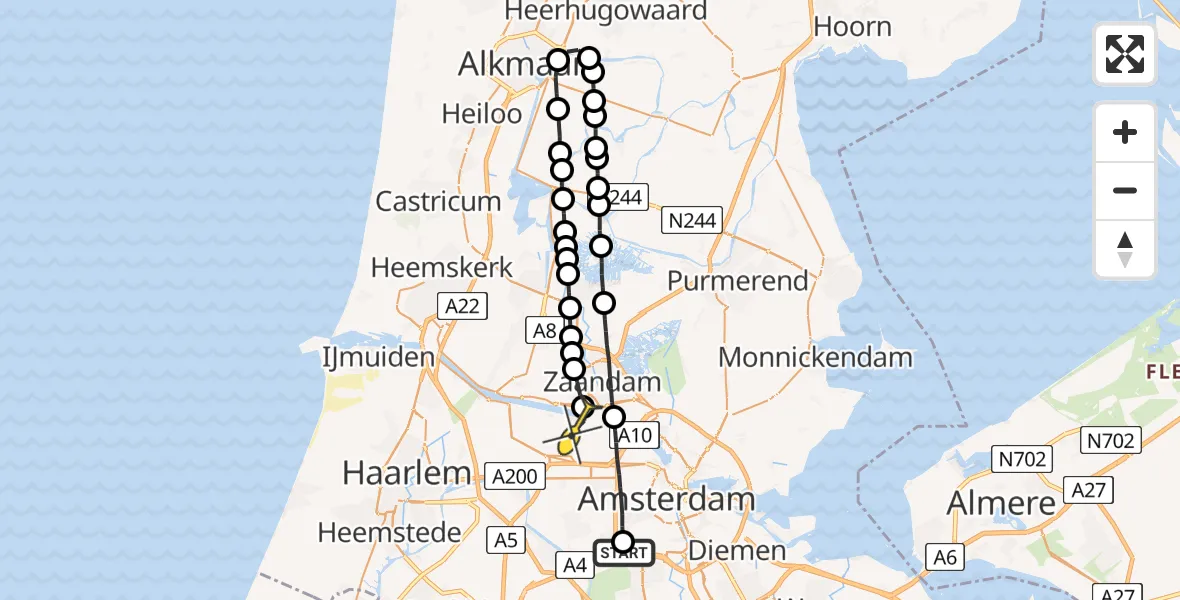 Routekaart van de vlucht: Lifeliner 1 naar Amsterdam Heliport