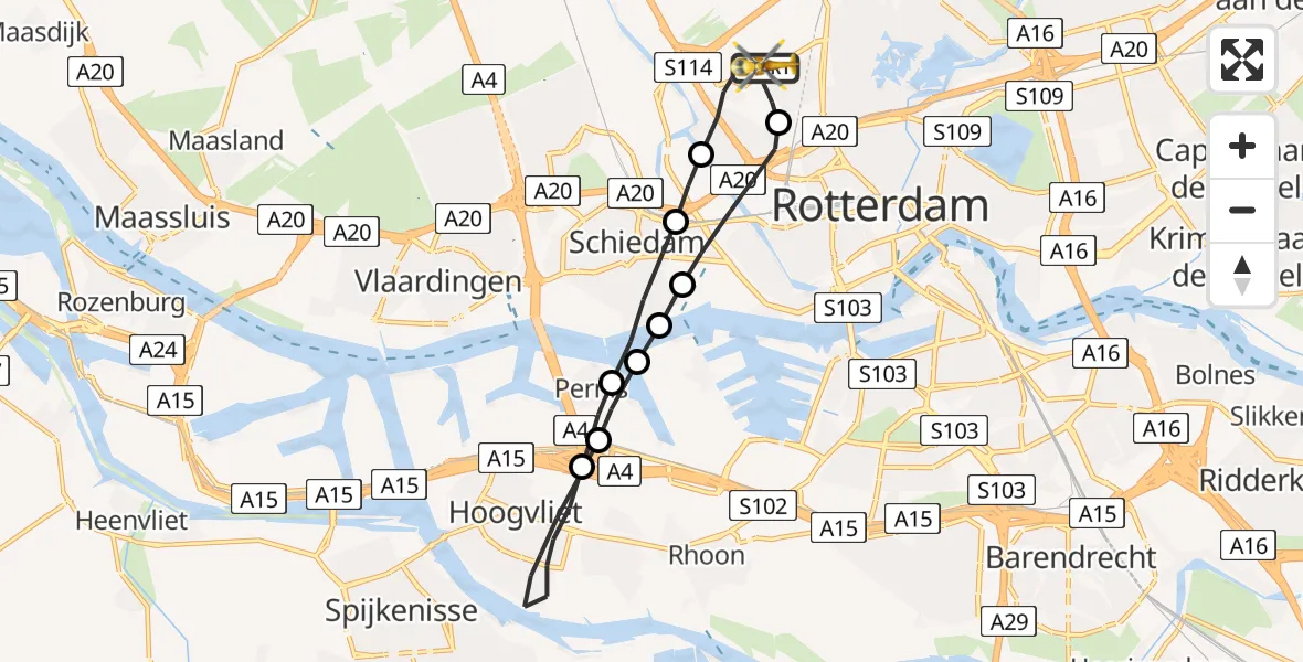 Vluchtroute Traumahelikopter Rotterdam The Hague Airport - Rotterdam The Hague Airport, 23 juni 2023, 12:28