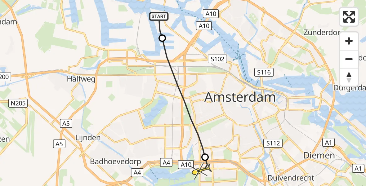 Routekaart van de vlucht: Lifeliner 1 naar VU Medisch Centrum Amsterdam