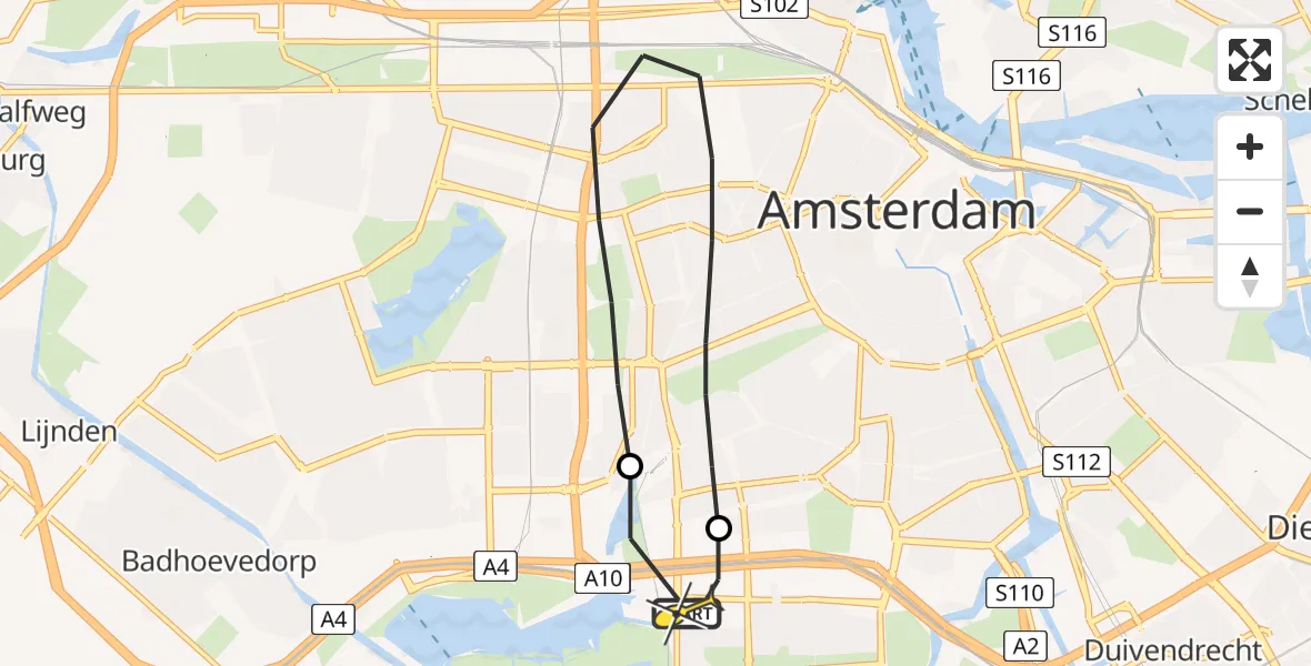 Routekaart van de vlucht: Lifeliner 1 naar VU Medisch Centrum Amsterdam