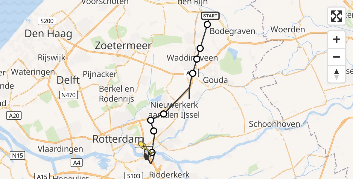 Routekaart van de vlucht: Politieheli naar Capelle aan den IJssel