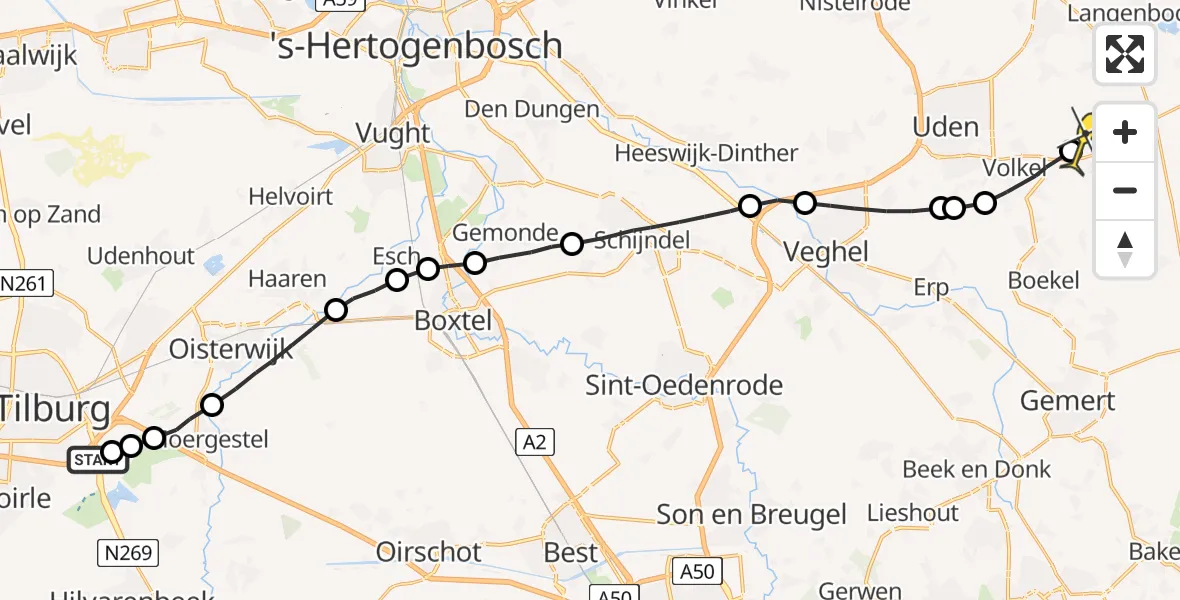 Routekaart van de vlucht: Lifeliner 3 naar Vliegbasis Volkel