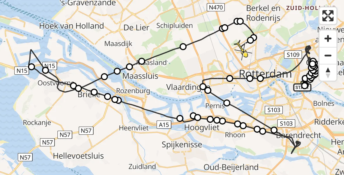 Routekaart van de vlucht: Politieheli naar Rotterdam The Hague Airport